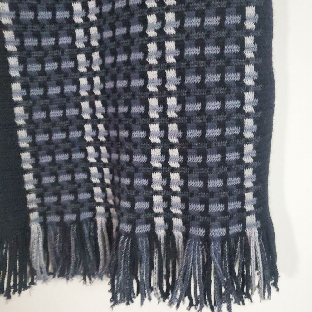 Johnston Murphy Men's Knit Scarf Gray Black Wool Plaid Capsule Wardrobe Preppy - Picture 4 of 9